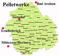 Karte mit Angaben der Herstellerwerke in der Region