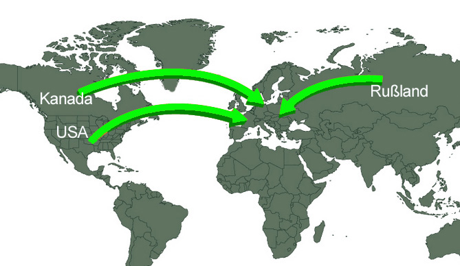 Karte von Amerika, Europa,Osteuropa und Rußland